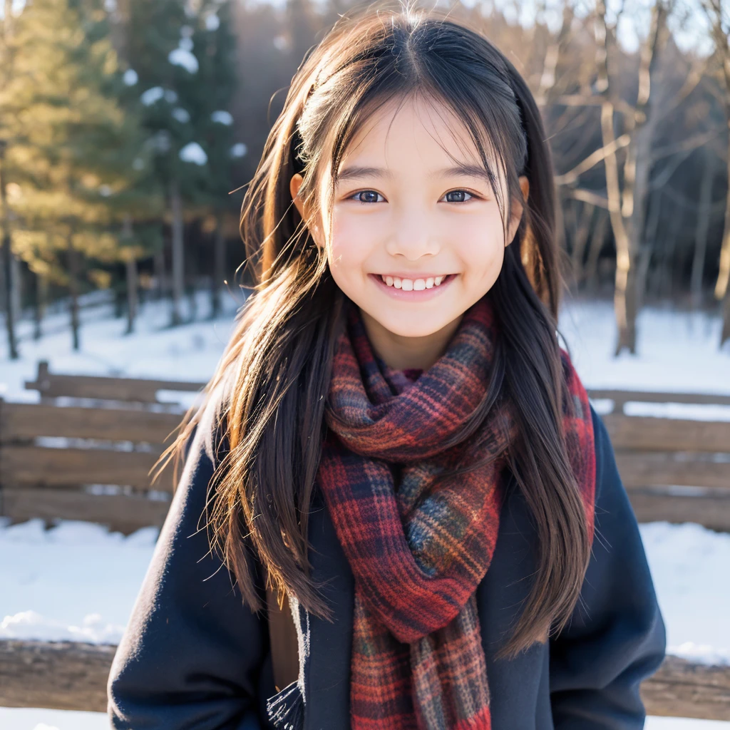 Photoreal, 8k Full Length Portrait, Beautiful woman, Smiling expression, I&#39;m , rural area, winter, The background is a park