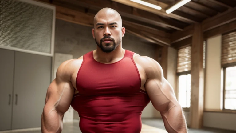 (Highly detailed 8K wallpaper), asian man, muscle worship, fold your arms, On the playground, baseball uniform, high detail, very short hair, skin head, Circular cut, very large and strong body, bulging muscles, muscular, very large pectoral muscles. Very sexy abs, legs are muscular, Toned figure, brightens oily skin, muscular, Tank top, T-shirt, long shot, wide shot