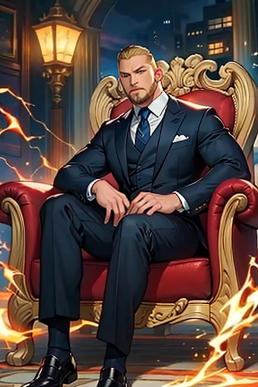Ragnar wearing the flash's suit and sitting like mafia boss.