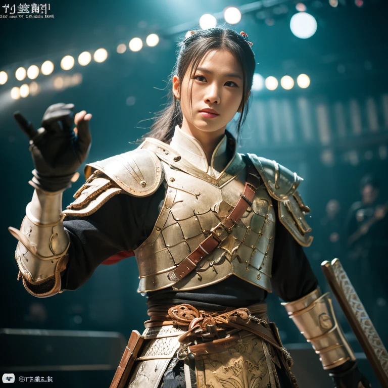 ((realistic lighting, best quality, Very delicate 8K, master piece:1.3 Photo by Fujifilm X-T3,)),Sengoku Warlord、Armor、sword in right hand、long spear on the back、Battle on the old battlefield with male 2、Full body shot、