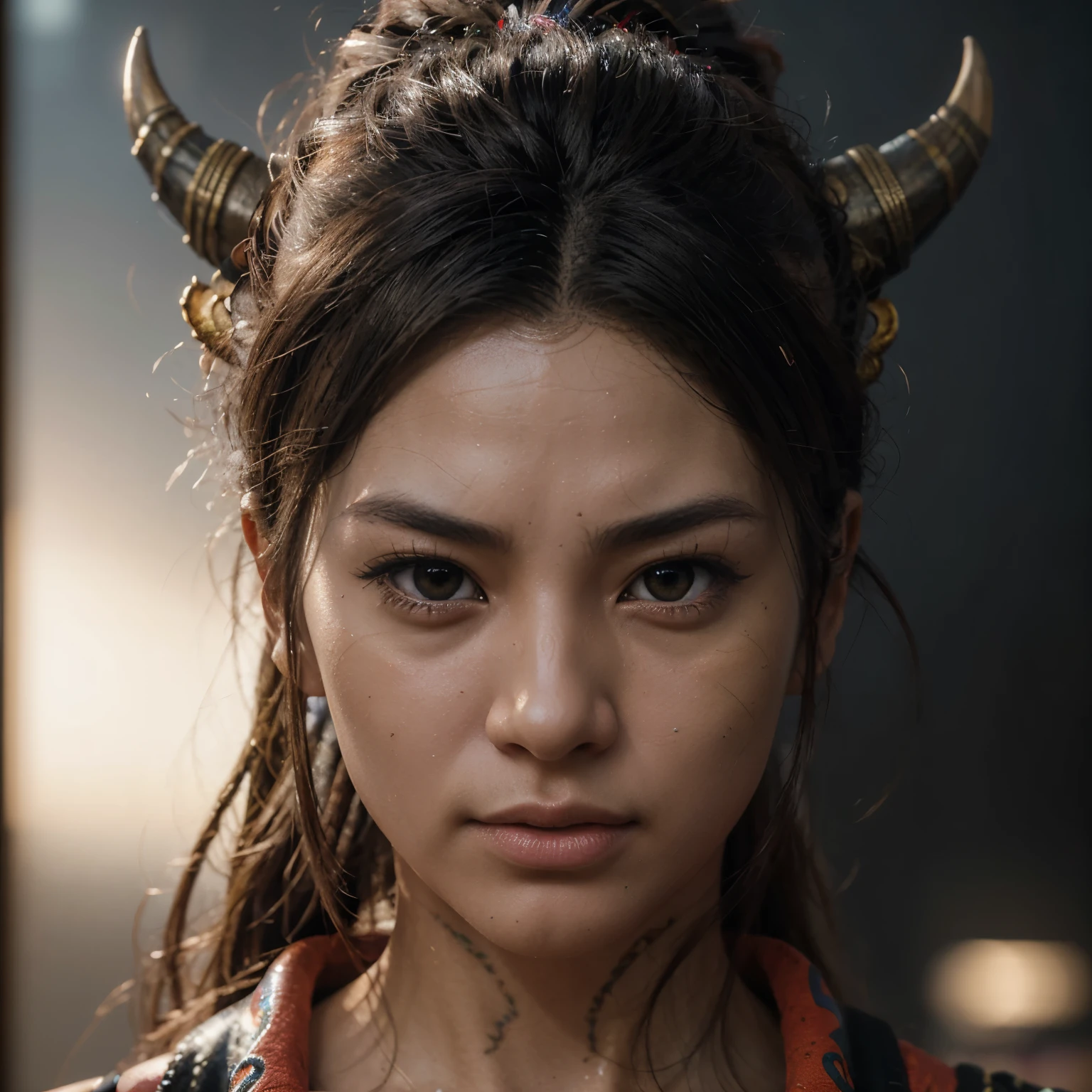 hyper-maximalism, ultra detailed photorealistic, dramatic art. go ku (anime dragon ball). berdiri melayang diatas awan. dibawah terlihat kota. Zack Snyder's visual style, ultra photorealistic natural intricate skin textures, slight imperfection, final render, vray.