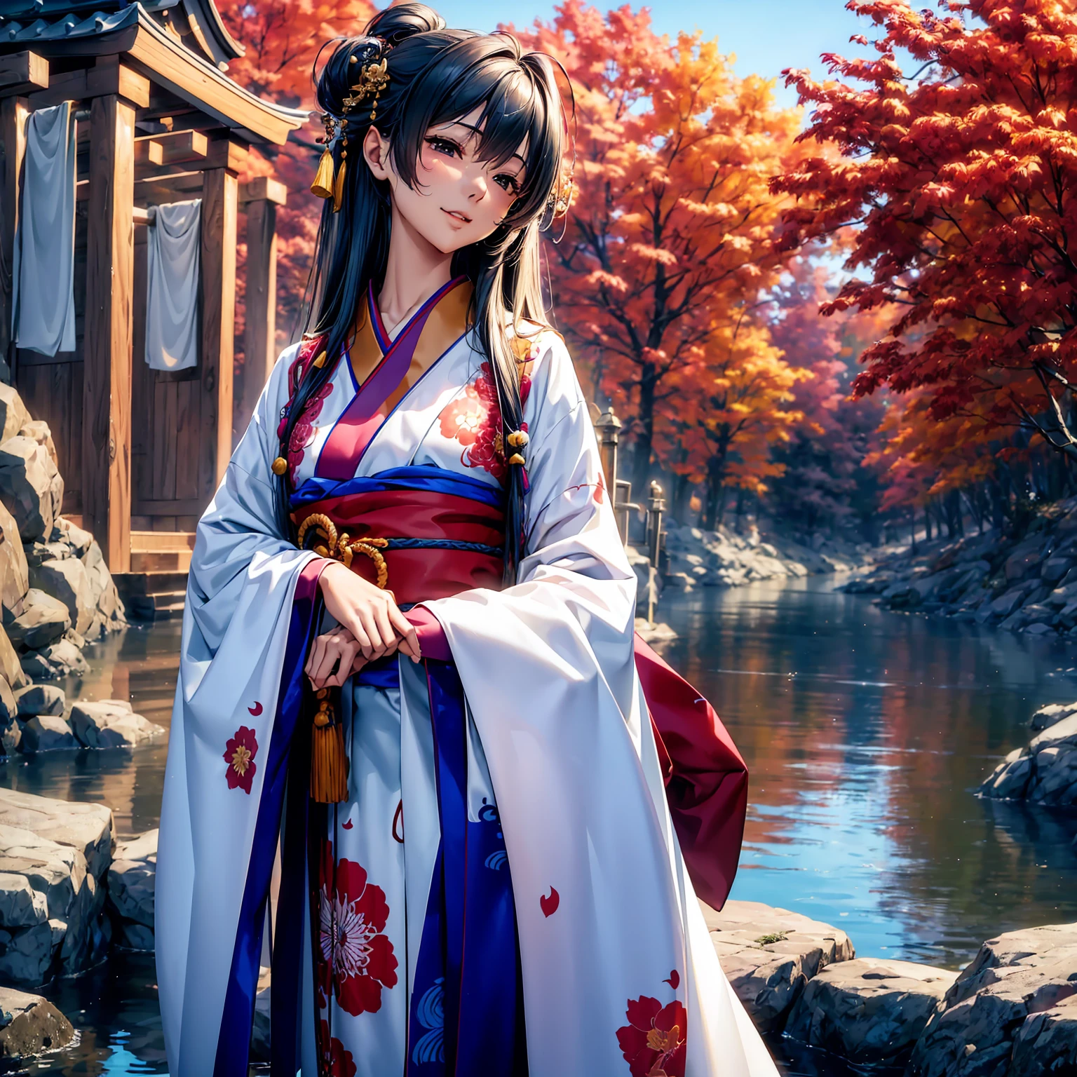 (((highest quality、masterpiece、very high resolution、highly detailed images、detailed details)))、(A woman of perfect and ultimate beauty:18-year-old, beautiful body:Slender and beautiful breasts、beautiful face:smile、beautiful hair:various hairstyles)、(best skin and hair texture)、((kimono:白色のkimonoと赤色の袴,shrine maiden costume)),(Mysterious shrine:There is a company,natural light,beautiful scenery,beautiful scenery),(beautiful pose,model shoot),bijinga,realistic portrait,(Overall image、highly detailed images、accurate image:1.5、accurate anatomy:1.5、Image without defects,perfect image,Overall image),(best shot,RAW photo:1.2)
