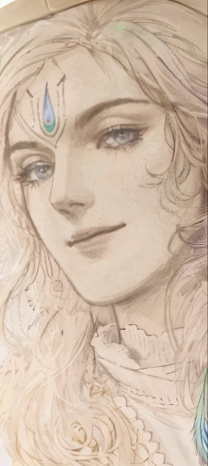 Colour this sketch,blue sky skin toned, peacock feathers background