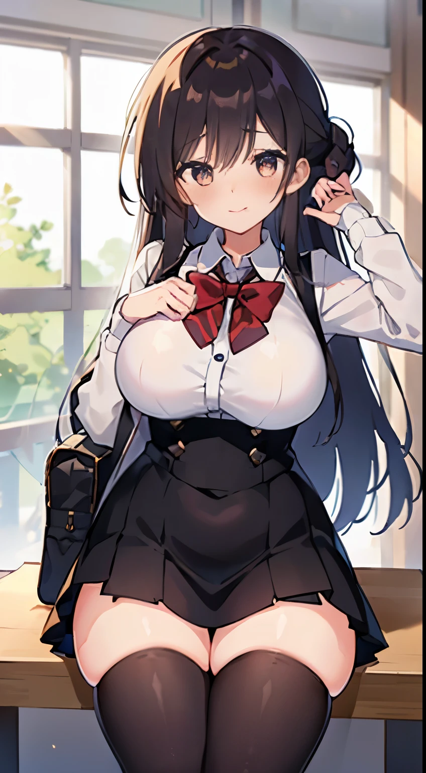 YR, 1girl, 独奏, upper body, portrait, sticker blush, smile, looking at viewer, glasses, long skirt, coat, vest, ribbon, long sleeves, messy hair, fine detail, perfect quality, good quality, masterpiece, HDR, UHD full body, refsheet, flip flops,  huge breast, thigh　mini skirt　mini skirt　micro skirt　mini skirt　mini skirt　micro skirt　Lift up bottom panties　Panty show　Are standing　　　Embarrassed　Smile　Outdoor　sunny　Large breasts　looking at the camera　Facing forward 　skirt lift　upskirt　Crotch up　thigh