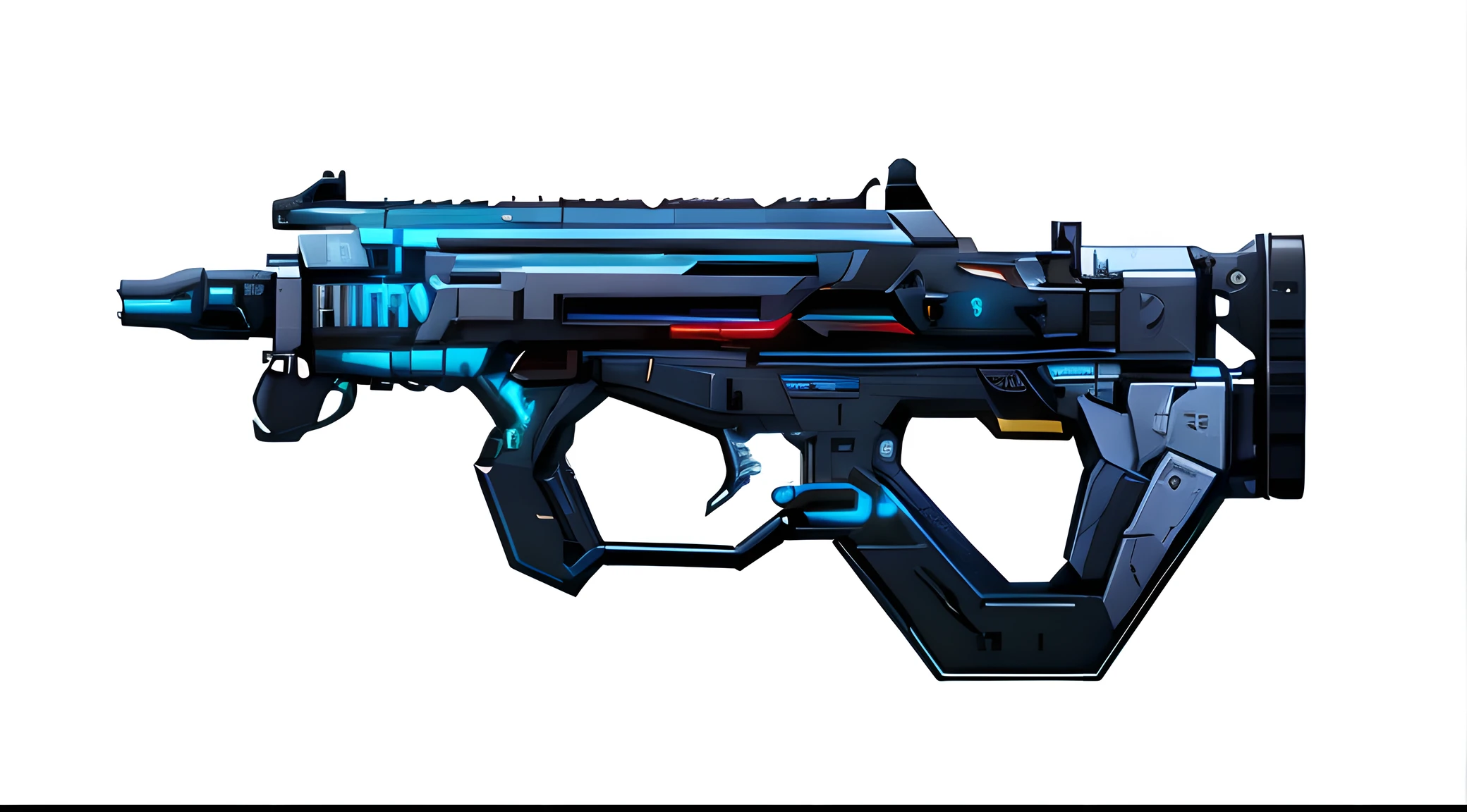 cyberpunk, sci - fi weapon, cyber style, machine guns, high-tech weapon, Detailed weapons, (simple background, White background:1.2), Weapon overview, side of weapon