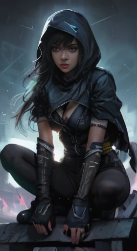uma mulher com capuz sentada em cima de um telhado, estilo artgerm, Alena Aenami e Artgerm, artgerm extremamente detalhado, artgerm detalhado, Artista Artgerm I e WLOP, graphic artist artgerm, Artgerm e Warren Louw, por Ruan Jia e Stanley Artgerm