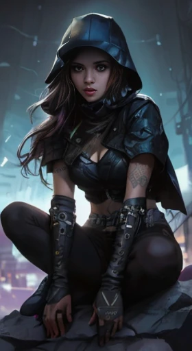 uma mulher com capuz sentada em cima de um telhado, estilo artgerm, Alena Aenami e Artgerm, artgerm extremamente detalhado, artgerm detalhado, Artista Artgerm I e WLOP, graphic artist artgerm, Artgerm e Warren Louw, por Ruan Jia e Stanley Artgerm