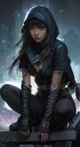 uma mulher com capuz sentada em cima de um telhado, estilo artgerm, Alena Aenami e Artgerm, artgerm extremamente detalhado, artgerm detalhado, Artista Artgerm I e WLOP, graphic artist artgerm, Artgerm e Warren Louw, por Ruan Jia e Stanley Artgerm