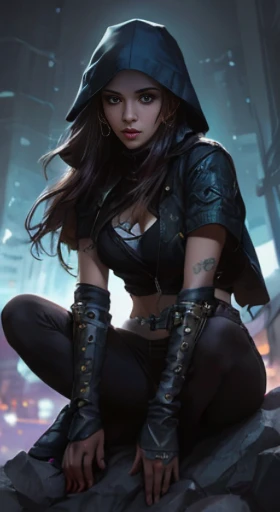 uma mulher com capuz sentada em cima de um telhado, estilo artgerm, Alena Aenami e Artgerm, artgerm extremamente detalhado, artgerm detalhado, Artista Artgerm I e WLOP, graphic artist artgerm, Artgerm e Warren Louw, por Ruan Jia e Stanley Artgerm