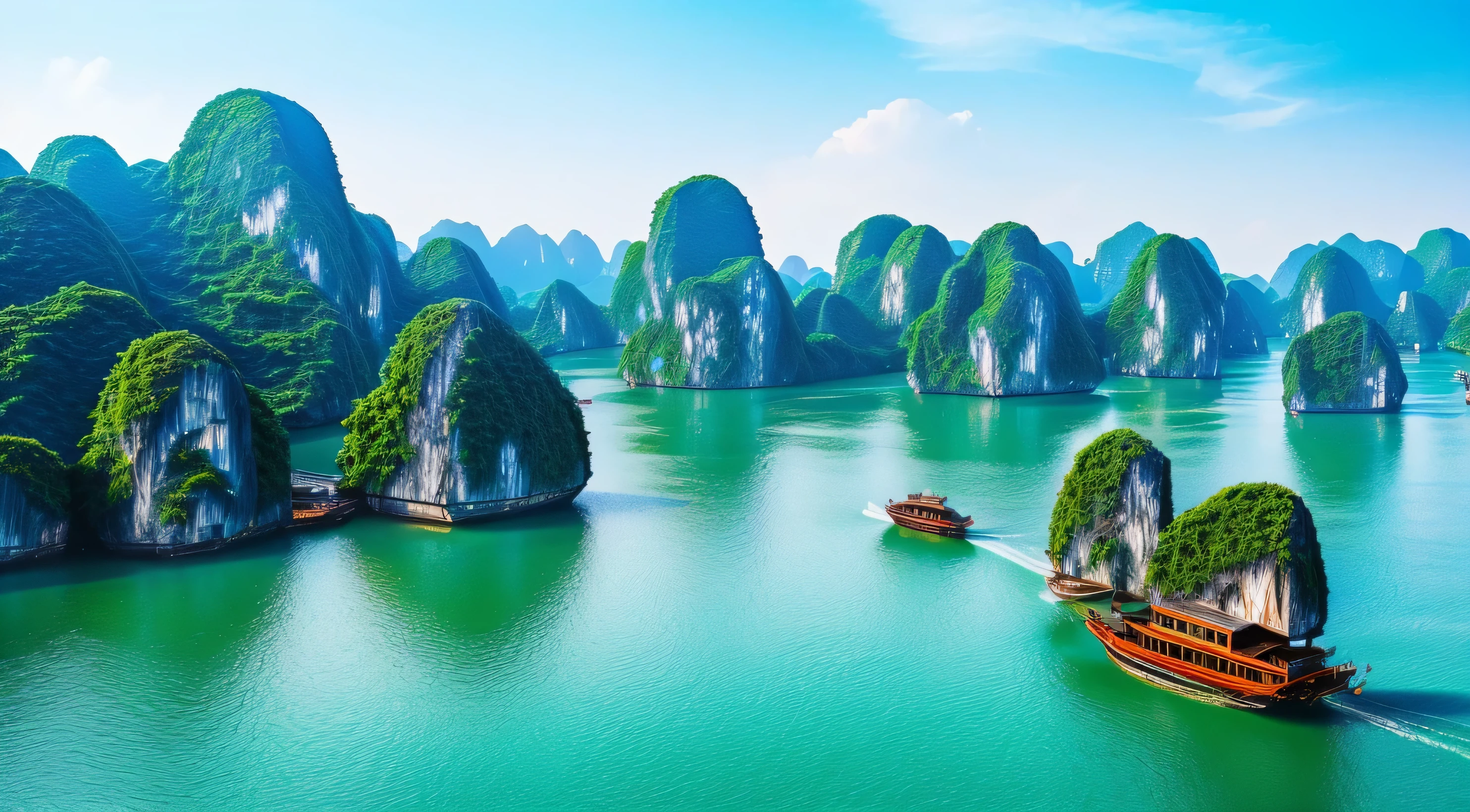 "Explore the uniqueness of Ha Long Bay through your artwork. Start by focusing on the structure of the limestone mountains and the curves of the sea. Use colors to reflect light and shadow, creating a vibrant, enchanting portrayal of the natural beauty of this renowned destination."
