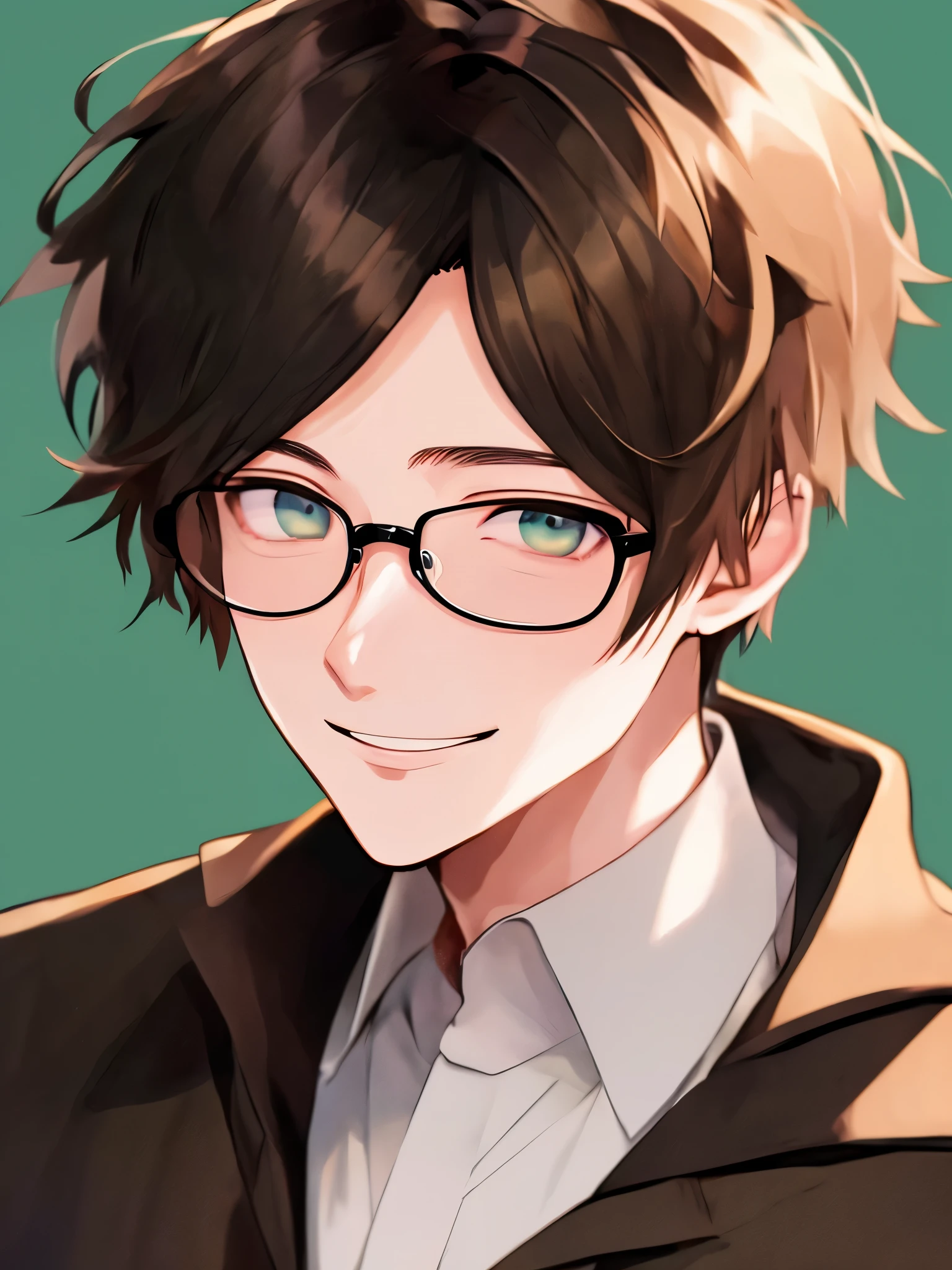 anime boy smiling with a troubled look on his face, a character portrait by Shitao, pixiv, shin hanga, stunning anime face portrait, with glasses, handsome anime eyes, anime handsome man, anime portrait of a handsome man, detailed digital anime art, beautiful anime portrait, kawaii realistic portrait, artwork in the style of guweiz