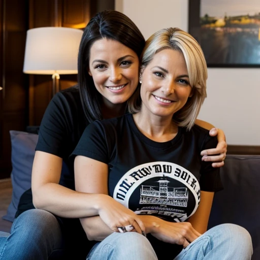 Martine & claire lesbians hugging hug sitting on lap of wife 33 year old t-shirt