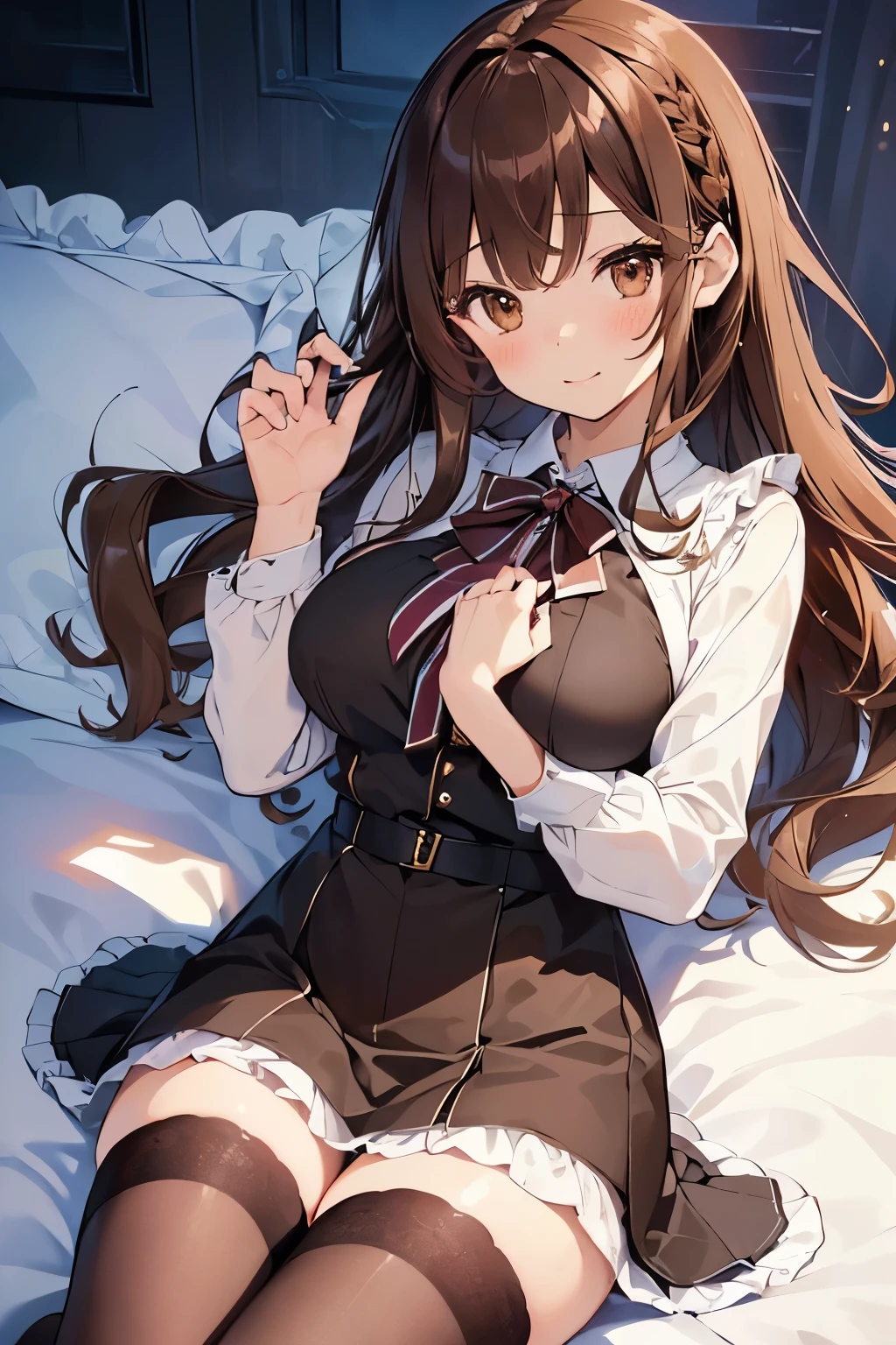 (Tabletop、8k、masterpiece、Highest quality)upon、((Half Up、))Cookie Hairpin、Brown eyes、Brown Hair、length、Fluffy hair、Red nails、apple earrings、Delicate eyes、Brown outerwear、Light brown sweater、(((blush, cry)))、(missionary, 1boy, penis, lying, vaginal, pov, spread legs, sex, nsfw)、nose blush、steam, Shiny Hair、Very fine and beautiful bright eyes、Very detailed, clear and beautiful face, Awards, Anatomically correct、((missionary position,man on top, spread legs))、((Scared))