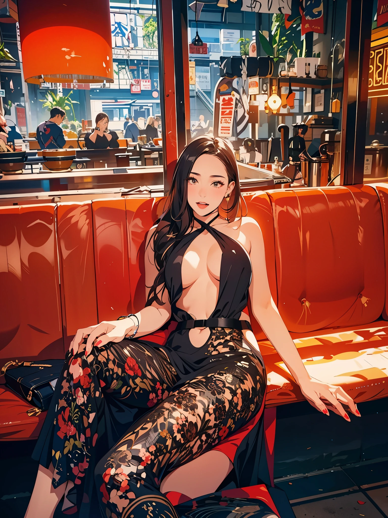 there is a woman sitting on a bench in a black dress, very sexy outfit, sexy girl, sexy style, chinese girl, asian girl, korean girl, 21 years old, an asian woman, gorgeous chinese model, 2 2 years old, 2 8 years old, full body xianxia, 2 3 years old, 18 years old, sexy outfit