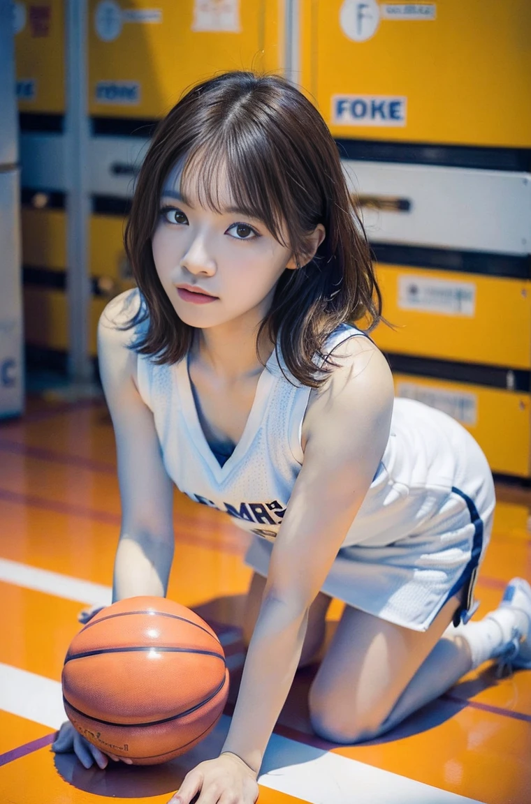 (1 girl)、highest quality、masterpiece、超A high resolution、(Photorealistic:1.4)、RAW Photos、1 girl、Wet Hair、(Wearing a pink basketball uniform)、Female Basketball Players、Tank top、Portraiture、Shadow、Octane Rendering、8k、Ultra Sharp、Gymnasium details、Very intricate detail、Realistic Light、(smile)、Shining Eyes、To the camera、Small LED、Close-up