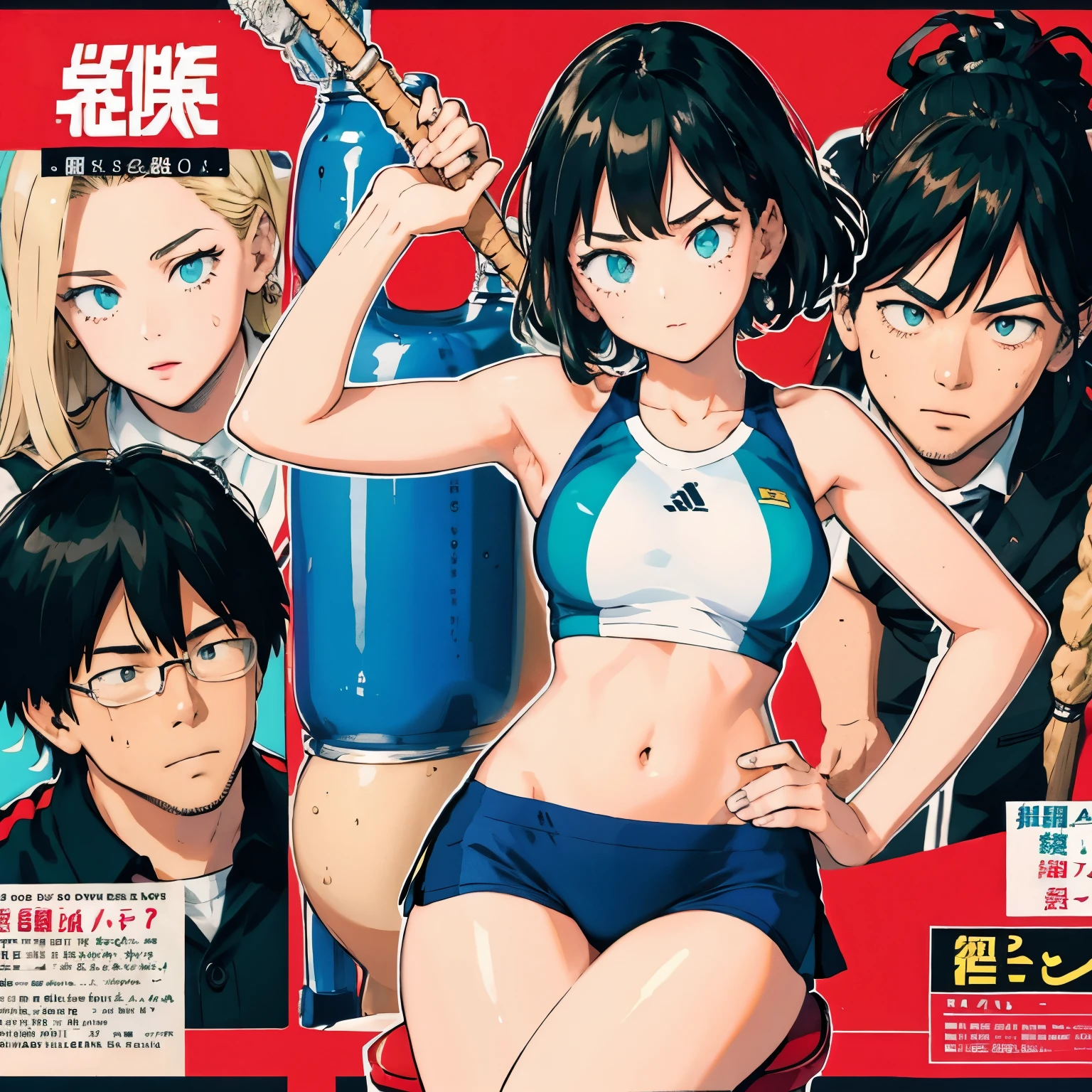 Sportswear that fits your body perfectly、Sports Beautiful Girl、short hair、black hair、Beautiful girl holds a stick between her thighs、A beautiful girl loves her uncle、Uncle looks like a 、inside the sauna、Both the beautiful girl and the old man are sweaty