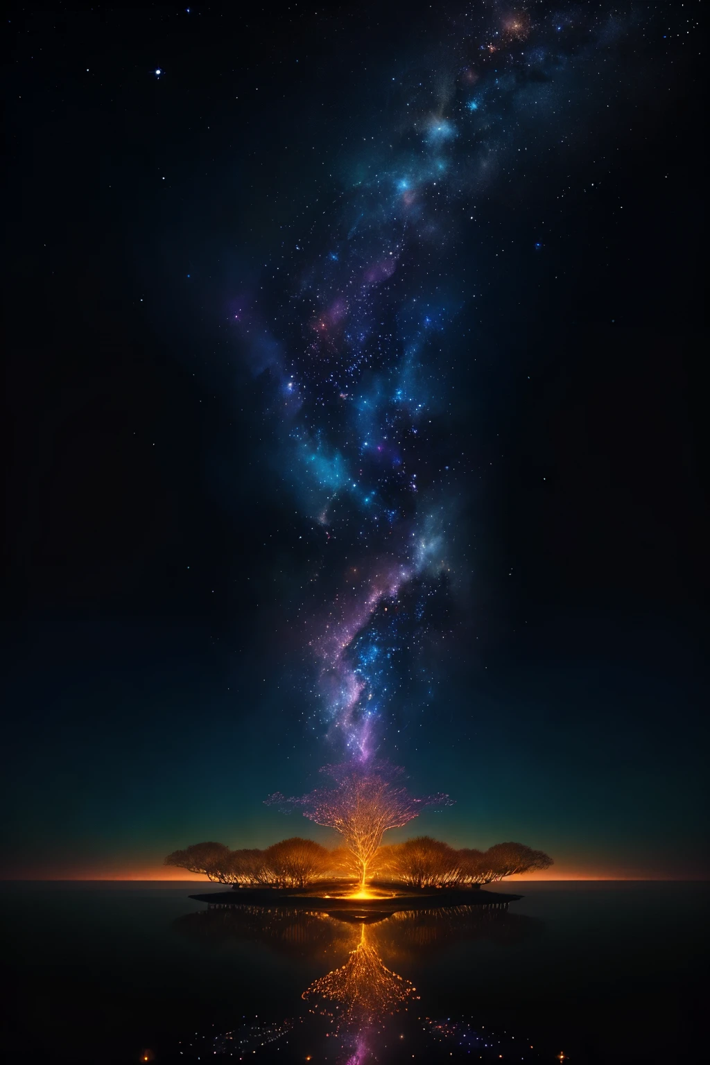 (Masterpiece, intricate 4K dreamscape:1.3), a mesmerizing canvas that blurs the boundaries between reality and fantasy, where time is but a whisper. Committed to painting a dreamscape that transcends the mundane, the AI shall create a world where ethereal floating islands, adorned with ancient trees dripping with luminous leaves, gracefully drift through a vast sky ablaze with twinkling constellations. The air is thick with the sweet scent of exotic flowers, their petals shimmering with iridescent hues as they catch the light from the cosmos above. The islands are intricately connected by delicate, glowing bridges, leading to