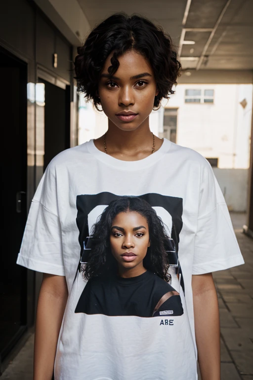 Black Model in Oversized T-Shirt