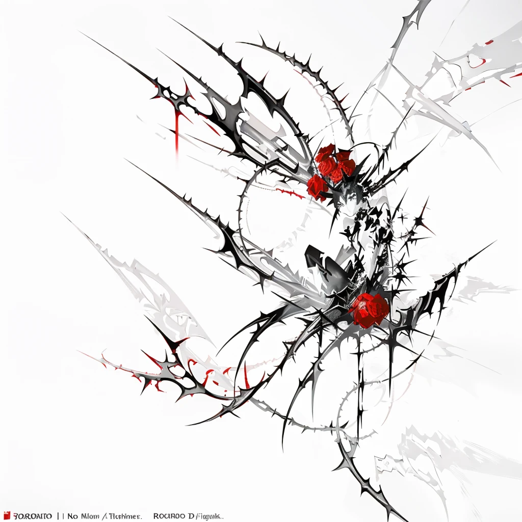 painting of a woman with roses, araki nobuyoshi, thorns, thorns everywhere, arca album cover, ethereal flowerpunk, angle wings, y2k, digital collage, flat, chaotic composition, pixel, abstract shapes, paint splatter, random tribal shapes, long chain, neo tribal, metalheart