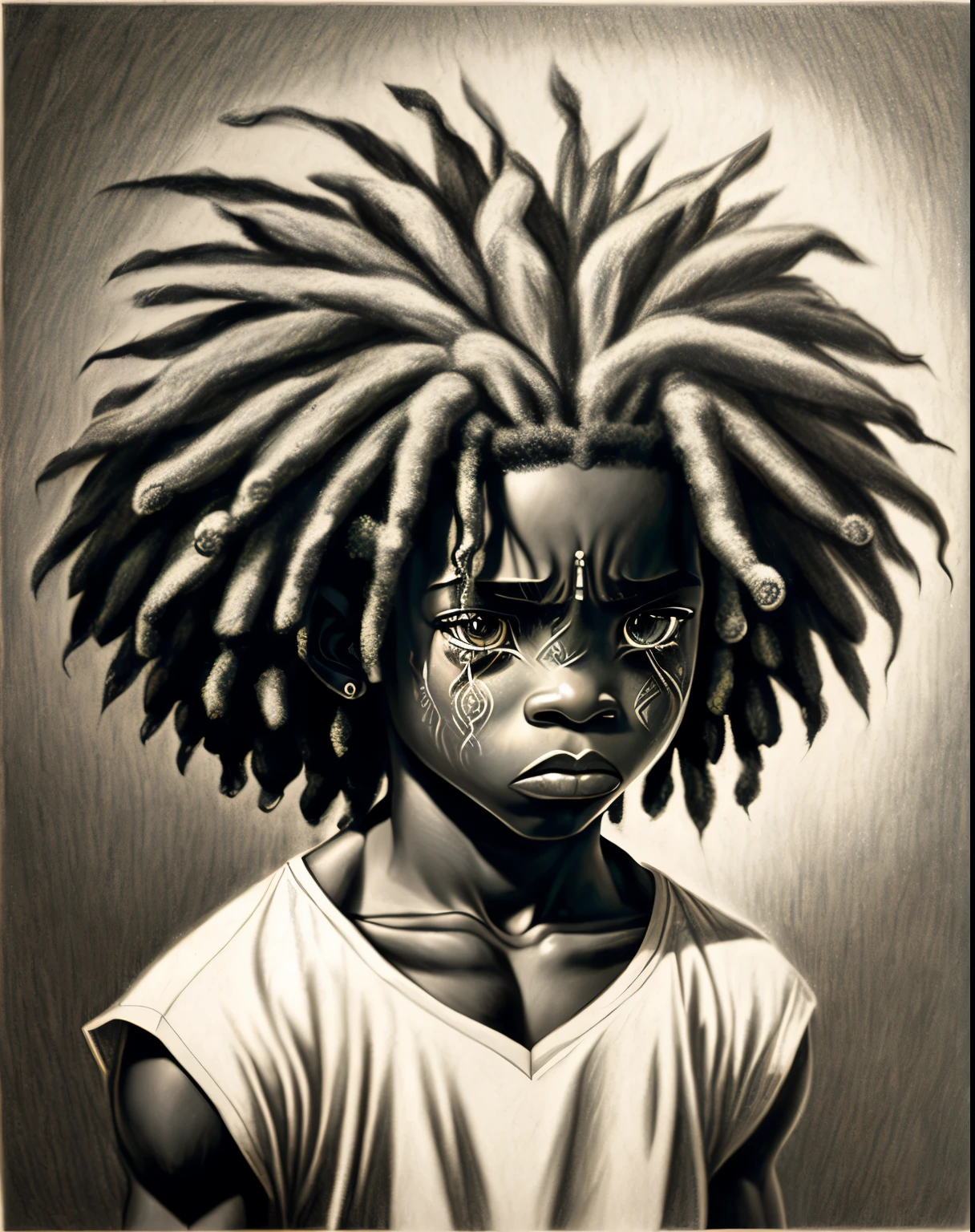 I want an expression of Sad crying , example of 1 male characters in graphite pencil drawing, cabelo afro caindo para a frente, Tipo Rasta, 8k Camera, para colocar de perfil no tiktok,
