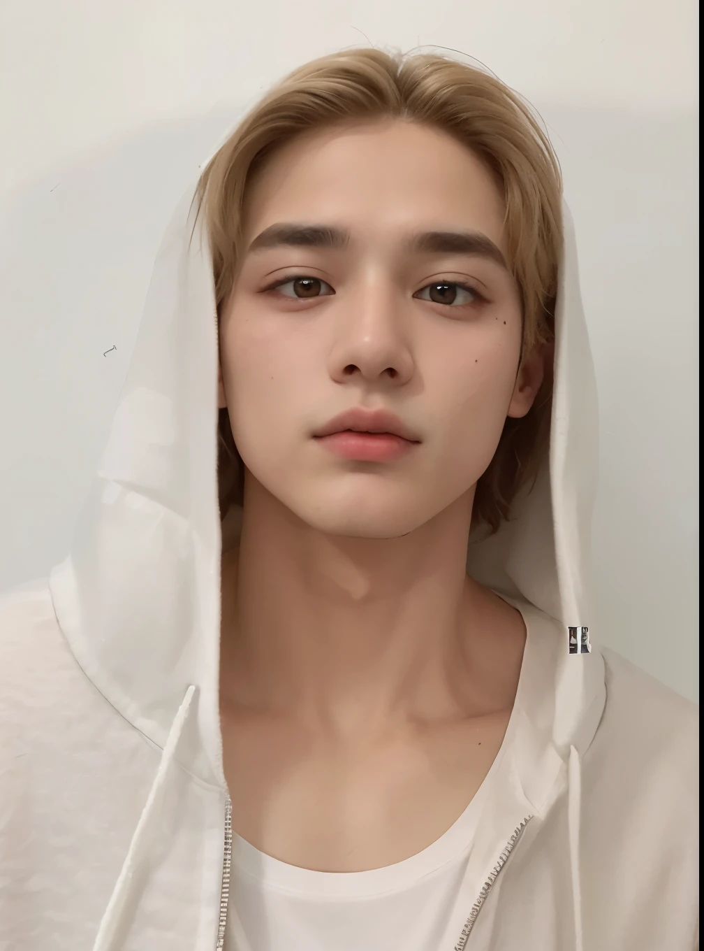 Homem de capuz branco com camisa branca, adorable and pale korean face, hyung tae, young pale angel, Taehyung, Taehyung kim,the right eyelid is swollen, Kim Taehyung, 1 Menino de 7 anos, rosto magro, 1 6 anos, inspirado em Kim Taehyung of BTS