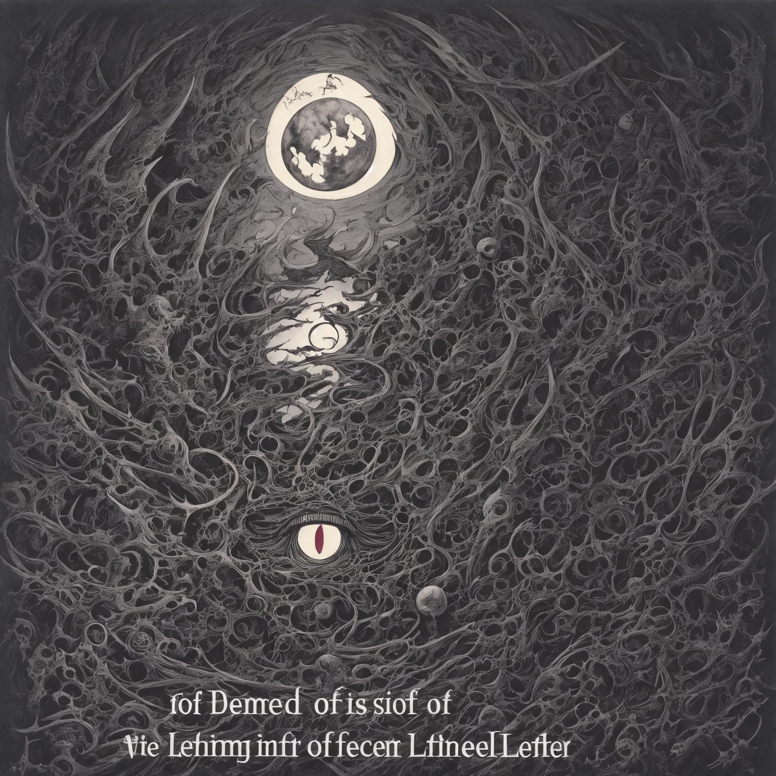 I summon cosmos of death, lifeless monumental grave
Gleaming eye in the sky, wisdom of Lucifer we follow