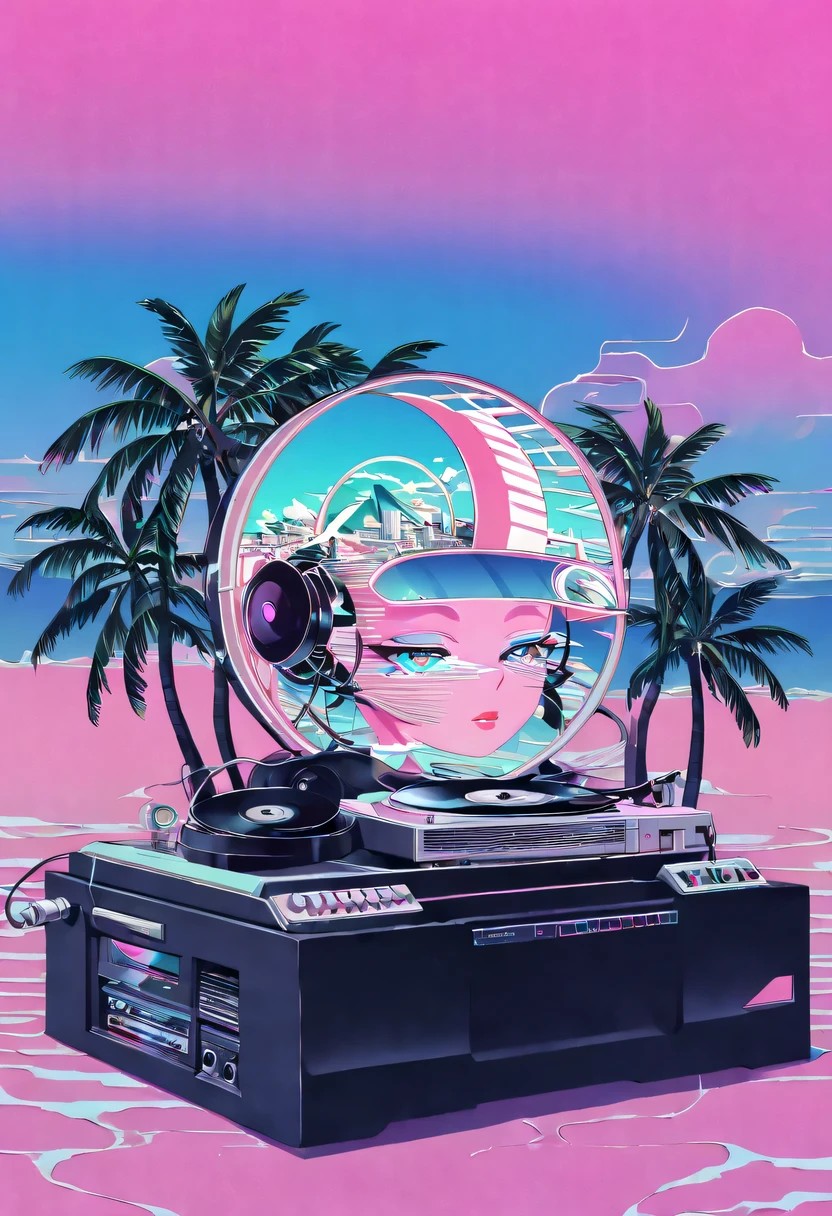 (vaporwave怪诞美学:1.8),High saturation color,David bust sculpture head and body separated, double contact, 商品ocean报,High saturation color,futuristic city, English title，fantasy, matrix, desert, ocean,Close-up of High quality gramophone,coconut tree,24th century,Strong psychedelic colors and retro-future decadence,distressed and stylized, illusory、Collage、No order，dystopian、Lo-Fi、sample fusion jazigital、chiptune、Fault art、futuristic、High quality、dematerialized art、retro tech、Surrealism,vaporwave nostalgia, very vaporwave, maximalist vaporwave, vaporwave, vaporwave!, vaporwave aesthetics, cyberpunk vaporwave, 90s aesthetic, vaporwave art, 90s aesthetic, 90's aesthetic, hip hop vaporwave, vaporwave aesthetic, vaporwave cartoon,