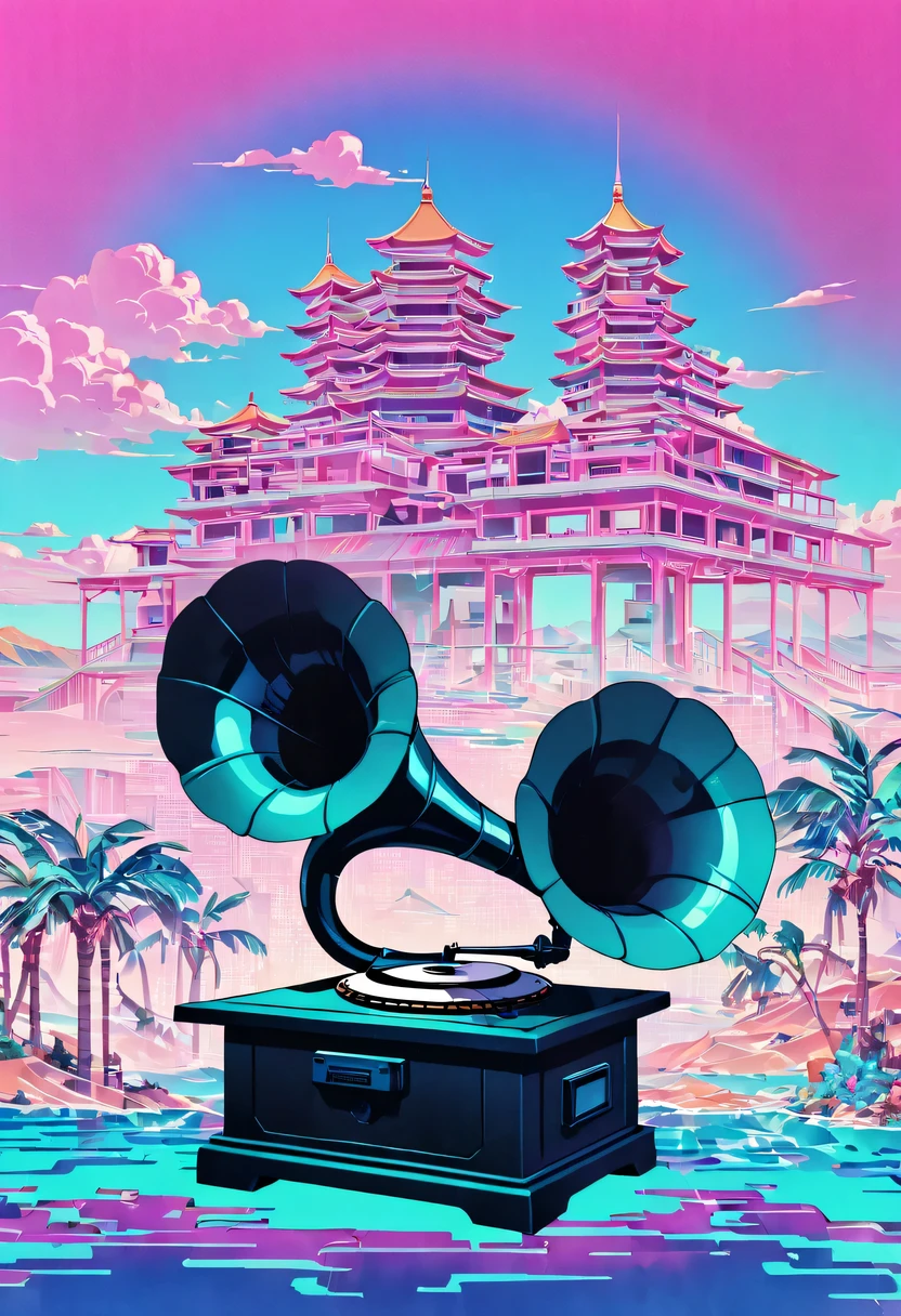 vaporwave怪诞美学,High saturation color,David bust sculpture head and body separated,  double contact, 商品ocean报,High saturation color,futuristic city, English title，fantasy, matrix, desert, ocean, Chinese pavilions,Close-up of High quality gramophone,coconut tree,24th century,Strong psychedelic colors and retro-future decadence,distressed and stylized, illusory、Collage、No order，dystopian、Lo-Fi、sample fusion jazigital、chiptune、Fault art、futuristic、High quality、dematerialized art、retro tech、Surrealism,vaporwave nostalgia, very vaporwave, maximalist vaporwave, vaporwave, vaporwave!, vaporwave aesthetics, cyberpunk vaporwave, 90s aesthetic, vaporwave art, 90s aesthetic, 90's aesthetic, hip hop vaporwave, vaporwave aesthetic, vaporwave cartoon,