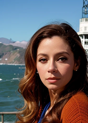 retrato da mulher sks em San Francisco, na Ilha de Alcatraz, by Flor Borsi, style by Flor Borsi, audacioso, cores claras, ((Flor Borsi)), Direction: Peter Lindbergh,