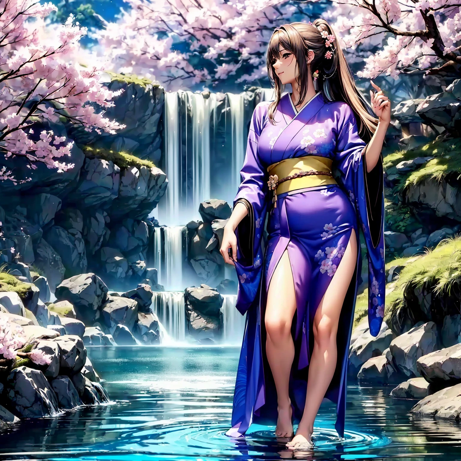 (((highest quality、masterpiece、very high resolution))),(There is a woman with perfect and ultimate beauty.,beautiful figure,beautiful face,beautiful skin,beautiful breasts,Well-formed eyes and nose)、(Beautiful breasts with a slender body shape:F cup,best hair texture,Best skin texture)、((Beautiful Japan kimono:Colorful with Japanese pattern)),(Fantastic waterside,There is a waterfall,Night cherry blossoms and lanterns,mysterious night sky、beautiful scenery),(water play,beautiful pose,model shoot,Hair flutters under the influence of the wind),realistic portrait,bijinga,(highly detailed images、accurate image、Perfect Image 1.5)、beautiful anime woman, beautiful art style, anime character、Overall image、accurate anatomy、Image without defects、natural soft light、beautiful images、(best shot,RAW photo)