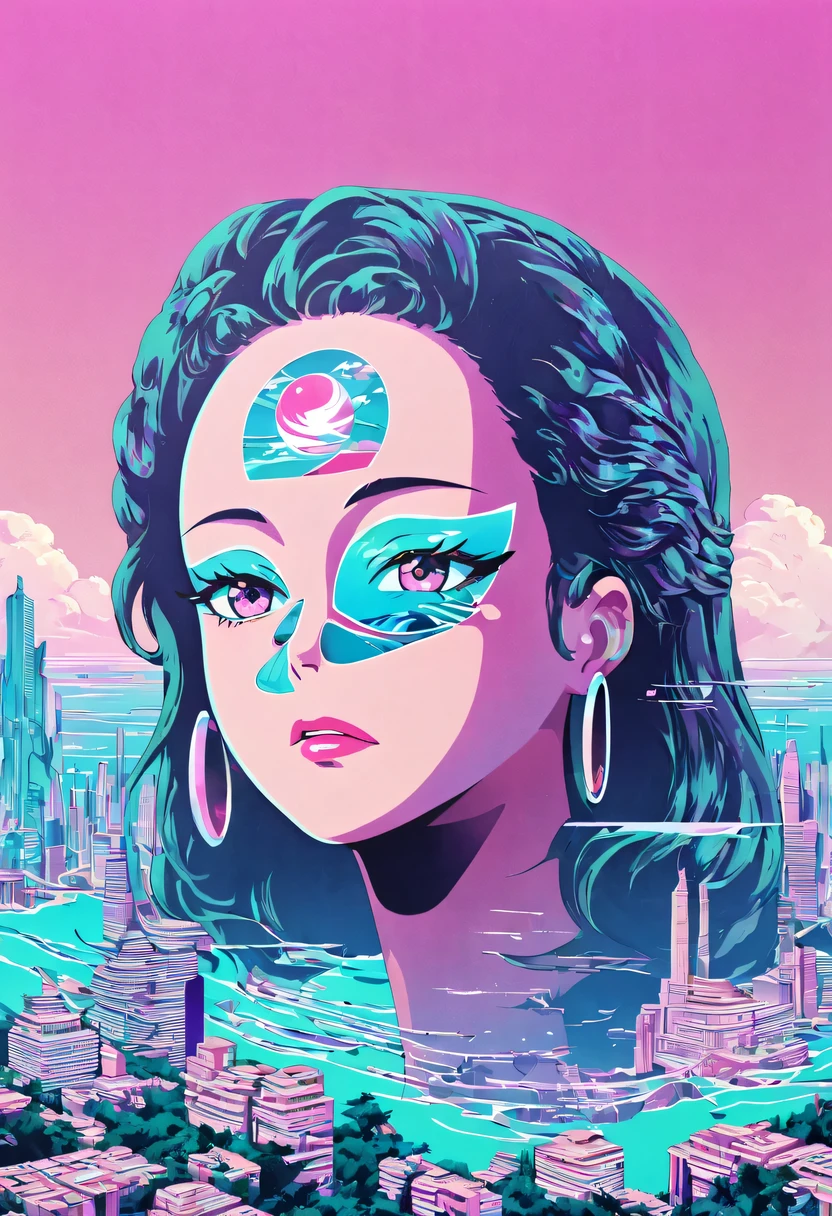 vaporwave怪诞美学,High saturation color,David bust sculpture head and body separated,  double contact, 商品ocean报,High saturation color,futuristic city, English title，fantasy, matrix, desert, ocean, Chinese pavilions,Retro screen close-up,coconut tree,24th century,Strong psychedelic colors and retro-future decadence,distressed and stylized, illusory、Collage、No order，dystopian、Lo-Fi、sample fusion jazigital、chiptune、Fault art、futuristic、High quality、dematerialized art、retro tech、Surrealism,vaporwave nostalgia, very vaporwave, maximalist vaporwave, vaporwave, vaporwave!, vaporwave aesthetics, cyberpunk vaporwave, 90s aesthetic, vaporwave art, 90s aesthetic, 90's aesthetic, hip hop vaporwave, vaporwave aesthetic, vaporwave cartoon,