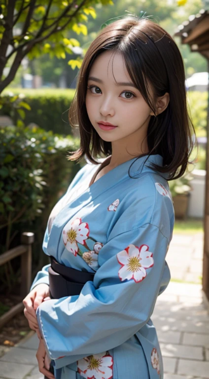 (mesa, Mejor calidad:1.4), Hermoso rostro, 8k, 85mm, absurdo, (Yukata con estampado floral:1.4), La parte superior del cuerpo, Exponiendo los senos、 violacea, Gardeniass, chica delicada, Solo, noche, mirando al espectador, parte superior del cuerpo, film grain, chromatic aberration, Sharp focus, luces de cara, professional lighting, Sofisticado, (Sonrisa:0.4), escote, (Fondo simple, fondo bokeh:1.2), Detalle de cara