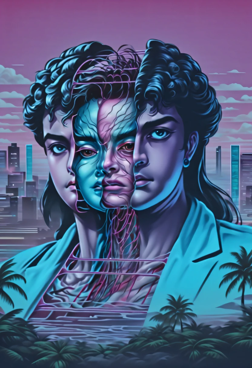 vaporwave怪诞美学,High saturation color,David bust sculpture head and body separated, double contact, 商品ocean报,High saturation color,futuristic city, English title,fantasy, matrix, desert, ocean, Chinese pavilions,Retro screen close-up,coconut tree,24th century,Strong psychedelic colors and retro-future decadence,distressed and stylized, illusory、Collage、No order,dystopian、Lo-Fi、sample fusion jazigital、chiptune、Fault art、futuristic、High quality、dematerialized art、retro tech、Surrealism,vaporwave nostalgia, very vaporwave, maximalist vaporwave, vaporwave, vaporwave!, vaporwave aesthetics, cyberpunk vaporwave, 90s aesthetic, vaporwave art, 90s aesthetic, 90's aesthetic, hip hop vaporwave, vaporwave aesthetic, vaporwave cartoon,