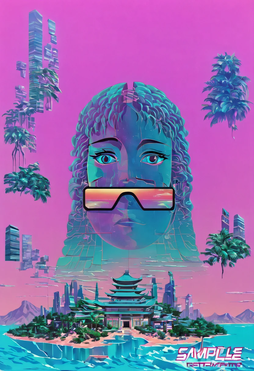 vaporwave怪诞美学,High saturation color,David bust sculpture head and body separated,  double contact, 商品ocean报,High saturation color,futuristic city, English title，fantasy, matrix, desert, ocean, Chinese pavilions,Retro screen close-up,coconut tree,24th century,Strong psychedelic colors and retro-future decadence,distressed and stylized, illusory、Collage、No order，dystopian、Lo-Fi、sample fusion jazigital、chiptune、Fault art、futuristic、High quality、dematerialized art、retro tech、Surrealism,vaporwave nostalgia, very vaporwave, maximalist vaporwave, vaporwave, vaporwave!, vaporwave aesthetics, cyberpunk vaporwave, 90s aesthetic, vaporwave art, 90s aesthetic, 90's aesthetic, hip hop vaporwave, vaporwave aesthetic, vaporwave cartoon,