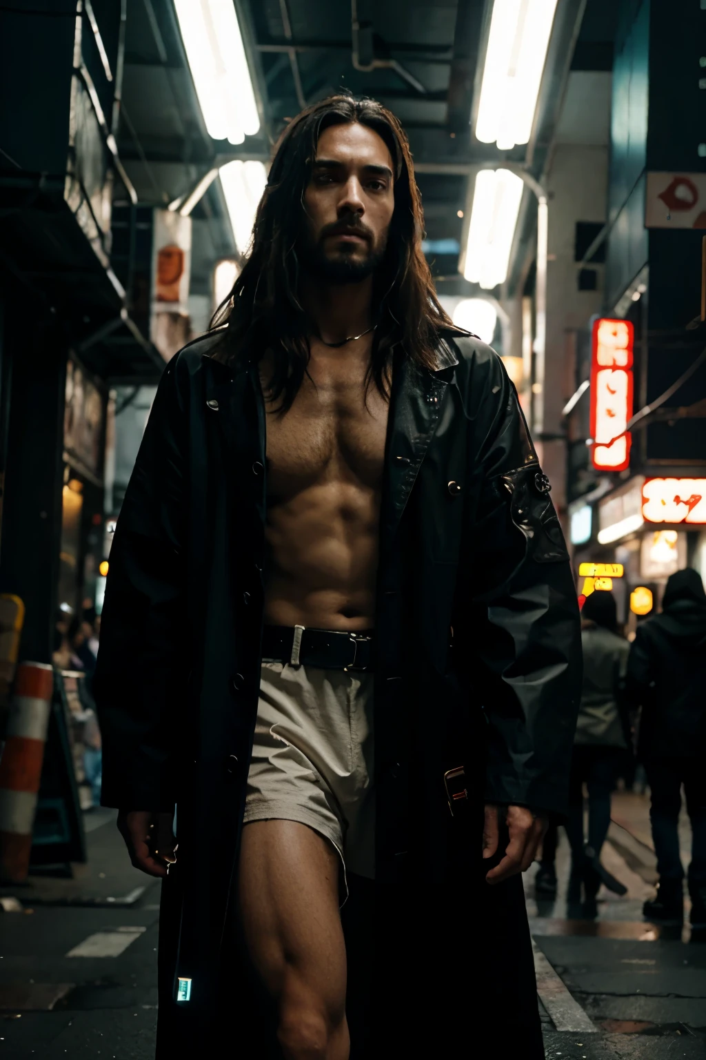 Create a man with straight hair and light eyes with the skin from the movie The Crow