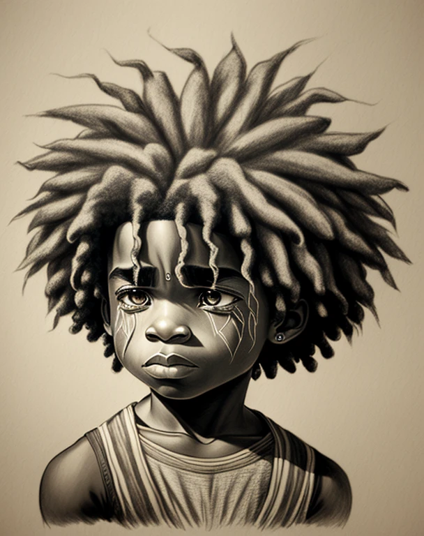 I want an expression of Sad crying , example of 1 male characters in graphite pencil drawing, cabelo afro caindo para a frente, Tipo Rasta, 8k Camera, para colocar de perfil no tiktok,
