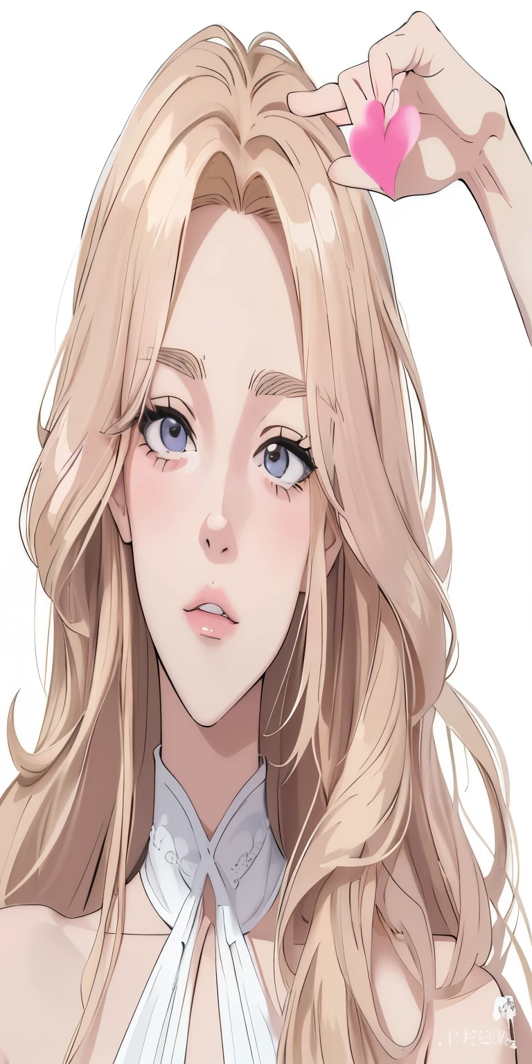 Anime girl with long blonde hair and pink heart., retrato realista kawaii, in bowater art style, hermoso retrato animado, chica anime con pelo largo, blonde chica anime con pelo largo, retrato detallado de chica anime, digital anime illustration, Impresionante retrato de cara de anime, hermosa chica anime, obra de arte al estilo de guweiz, Hermoso estilo anime, lindo retrato de chica anime. Jujutsu kaisen style