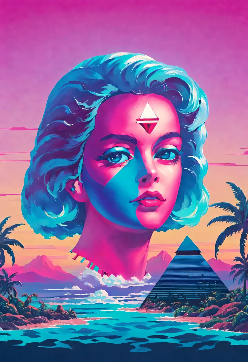 vaporwave怪诞美学,High saturation color,David bust sculpture head and body separated, double contact, 商品ocean报,High saturation color,futuristic city, English title,fantasy, matrix, desert, ocean, pyramid,Retro screen close-up,coconut tree,24th century,Strong psychedelic colors and retro-future decadence,distressed and stylized, illusory、Collage、No order,dystopian、Lo-Fi、sample fusion jazigital、chiptune、Fault art、futuristic、High quality、dematerialized art、retro tech、Surrealism,vaporwave nostalgia, very vaporwave, maximalist vaporwave, vaporwave, vaporwave!, vaporwave aesthetics, cyberpunk vaporwave, 90s aesthetic, vaporwave art, 90s aesthetic, 90's aesthetic, hip hop vaporwave, vaporwave aesthetic, vaporwave cartoon,