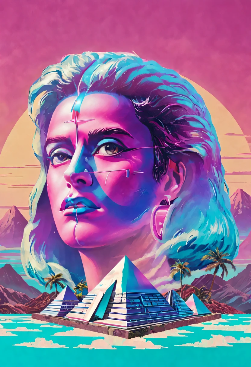 vaporwave怪诞美学,High saturation color,David bust sculpture head and body separated,  double contact, 商品ocean报,High saturation color,futuristic city, English title，fantasy, matrix, desert, ocean, pyramid,Retro screen close-up,coconut tree,24th century,Strong psychedelic colors and retro-future decadence,distressed and stylized, illusory、Collage、No order，dystopian、Lo-Fi、sample fusion jazigital、chiptune、Fault art、futuristic、High quality、dematerialized art、retro tech、Surrealism,vaporwave nostalgia, very vaporwave, maximalist vaporwave, vaporwave, vaporwave!, vaporwave aesthetics, cyberpunk vaporwave, 90s aesthetic, vaporwave art, 90s aesthetic, 90's aesthetic, hip hop vaporwave, vaporwave aesthetic, vaporwave cartoon,