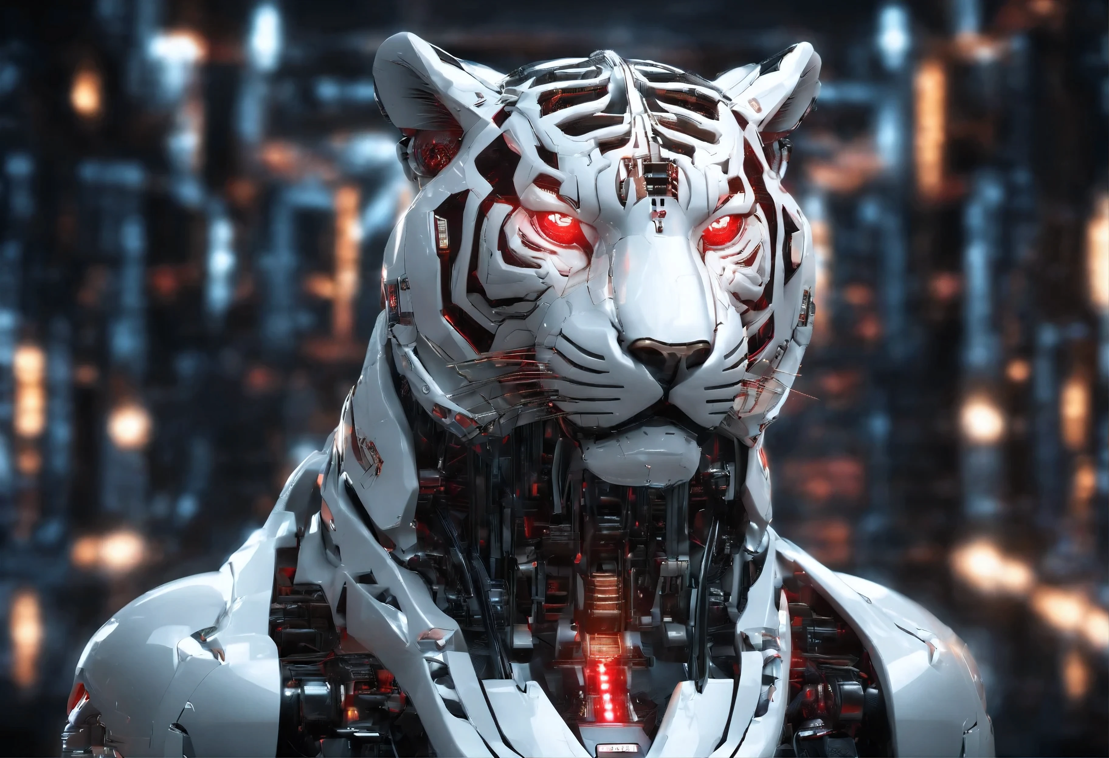 White Tiger, Looking at the face., Red eyes, Golden light shines around you.,