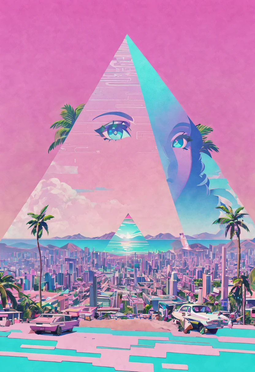 vaporwave怪诞美学,High saturation color,David bust sculpture head and body separated,  double contact, 商品ocean报,High saturation color,futuristic city, English title，fantasy, matrix, desert, ocean, pyramid,Retro screen close-up,coconut tree,24th century,Strong psychedelic colors and retro-future decadence,distressed and stylized, illusory、Collage、No order，dystopian、Lo-Fi、sample fusion jazigital、chiptune、Fault art、futuristic、High quality、dematerialized art、retro tech、Surrealism,vaporwave nostalgia, very vaporwave, maximalist vaporwave, vaporwave, vaporwave!, vaporwave aesthetics, cyberpunk vaporwave, 90s aesthetic, vaporwave art, 90s aesthetic, 90's aesthetic, hip hop vaporwave, vaporwave aesthetic, vaporwave cartoon,