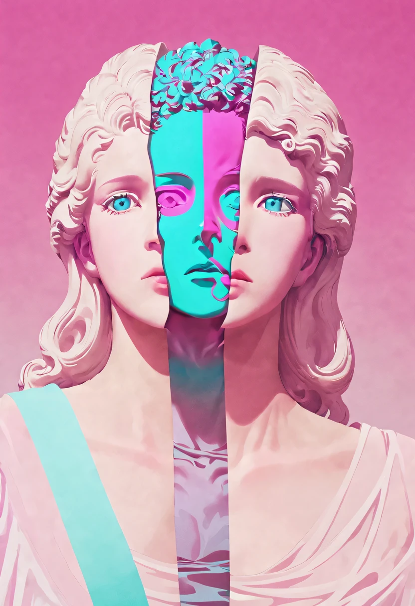 Vaporwave weird aesthetics,High saturation color,David bust sculpture head and body separated,
