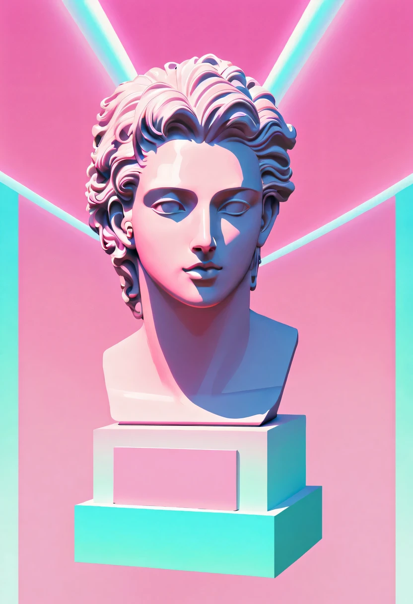 Vaporwave weird aesthetics,High saturation color,David bust sculpture