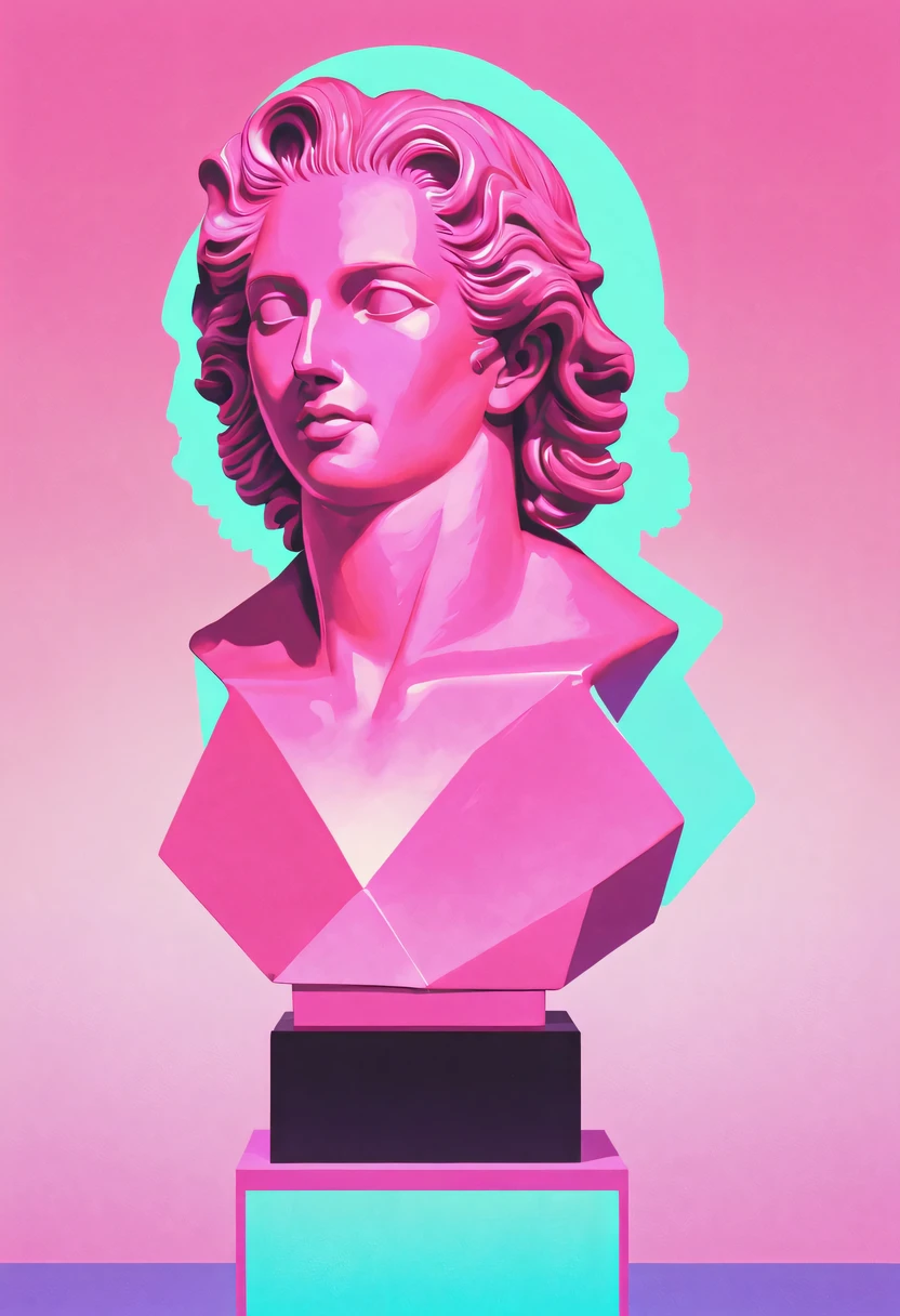 Vaporwave weird aesthetics,High saturation color,David bust sculpture