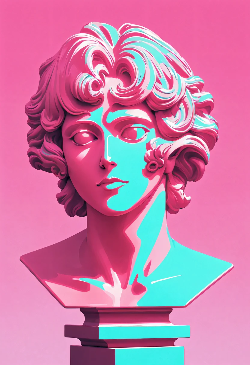 Vaporwave weird aesthetics,High saturation color,David bust sculpture