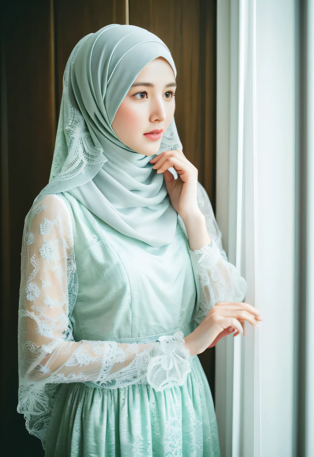Marian Rivera, 24 years old, (RAW photo, best quality), (realistic, photo-realistic:1.3), 1 girl, solo girl, extremely delicate and beautiful, Amazing, finely detail, masterpiece, ultra-detailed, highres,(best illustration), (best shadow),intricate,depth of filed, a lovely female muslimah dress , trendy hijab, In the morning, creating a soothing sound. sharp focus,, 8k UHD, DSLR, high quality, , Fujifilm XT3,, sfw