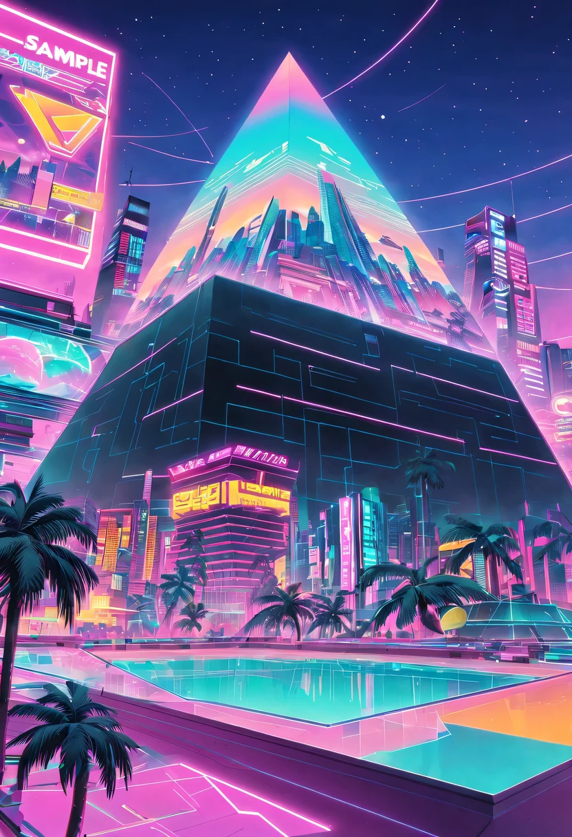 The head and body are separate, David sculpture interior, double contact, 商品ocean报,cyberpunk city in background, Ink punk, Colorful neon lights,futuristic city, English title,fantasy, matrix, desert, ocean, pyramid,Screen close-up,coconut tree, 24th century,Strong psychedelic colors and retro-future decadence,distressed and stylized, illusory、Collage、No order,dystopian、Lo-Fi、sample fusion jazigital、chiptune、Fault art、futuristic、High quality、dematerialized art、retro tech、Surrealism,vaporwave nostalgia, very vaporwave, maximalist vaporwave, vaporwave, vaporwave!, vaporwave aesthetics, cyberpunk vaporwave, 90s aesthetic, vaporwave art, 90s aesthetic, 90's aesthetic, hip hop vaporwave, vaporwave aesthetic, vaporwave cartoon,