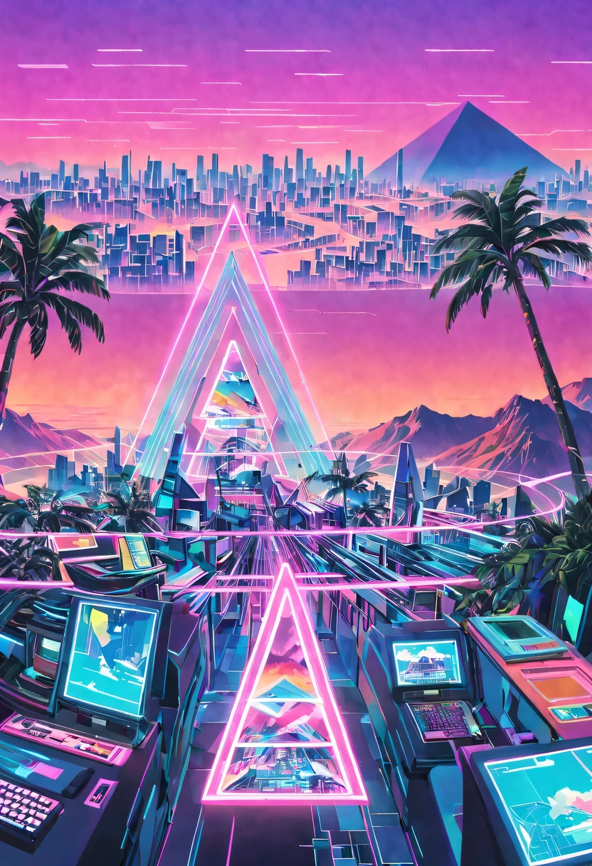 vaporwave头部和身体分开, David sculpture interior, double contact, 商品ocean报,cyberpunk city in background, Ink punk, Colorful neon lights，futuristic city, English title，fantasy, matrix, desert, ocean, pyramid,Screen close-up,coconut tree, 24th century,Strong psychedelic colors and retro-future decadence,distressed and stylized, illusory、Collage、No order，dystopian、Lo-Fi、sample fusion jazigital、chiptune、Fault art、futuristic、High quality、dematerialized art、retro tech、Surrealism,vaporwave nostalgia, very vaporwave, maximalist vaporwave, vaporwave, vaporwave!, vaporwave aesthetics, cyberpunk vaporwave, 90s aesthetic, vaporwave art, 90s aesthetic, 90's aesthetic, hip hop vaporwave, vaporwave aesthetic, vaporwave cartoon,