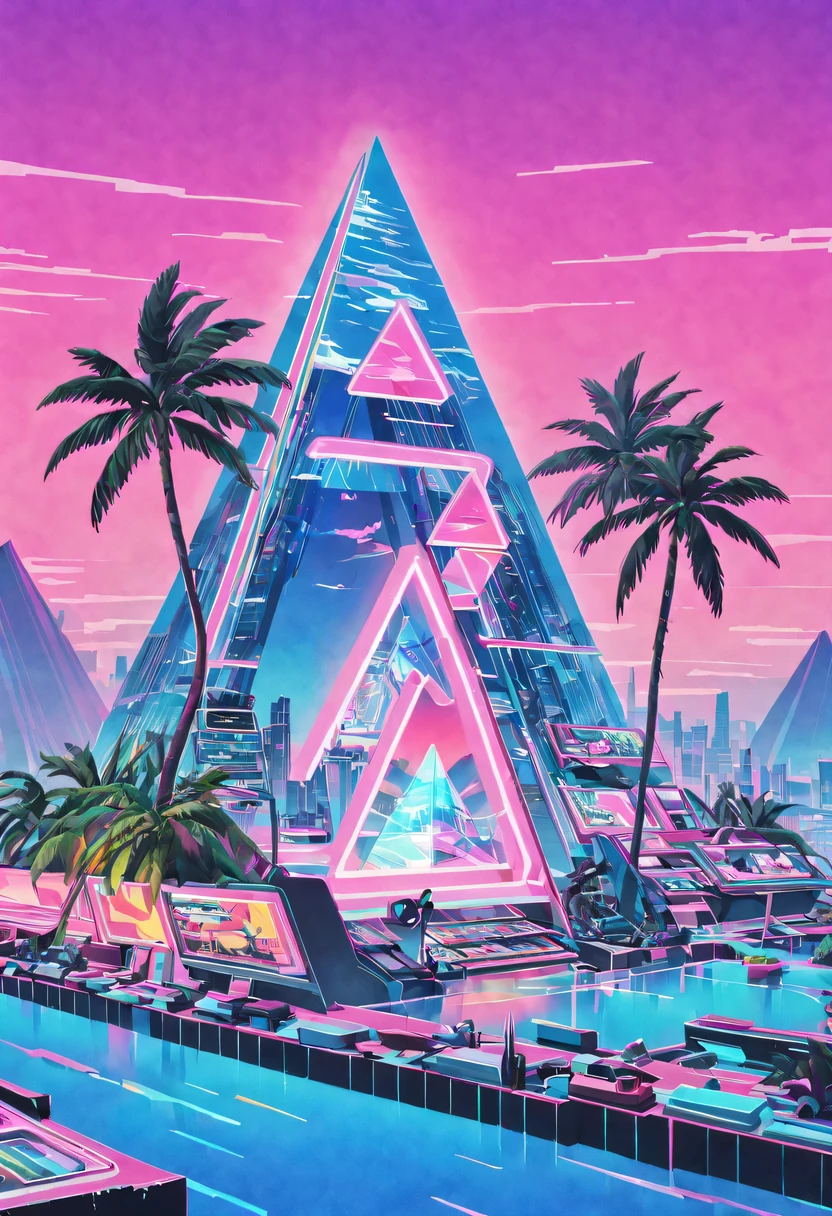 vaporwave头部和身体分开, David sculpture interior, double contact, 商品ocean报,cyberpunk city in background, Ink punk, Colorful neon lights，futuristic city, English title，fantasy, matrix, desert, ocean, pyramid,Screen close-up,coconut tree, 24th century,Strong psychedelic colors and retro-future decadence,distressed and stylized, illusory、Collage、No order，dystopian、Lo-Fi、sample fusion jazigital、chiptune、Fault art、futuristic、High quality、dematerialized art、retro tech、Surrealism,vaporwave nostalgia, very vaporwave, maximalist vaporwave, vaporwave, vaporwave!, vaporwave aesthetics, cyberpunk vaporwave, 90s aesthetic, vaporwave art, 90s aesthetic, 90's aesthetic, hip hop vaporwave, vaporwave aesthetic, vaporwave cartoon,