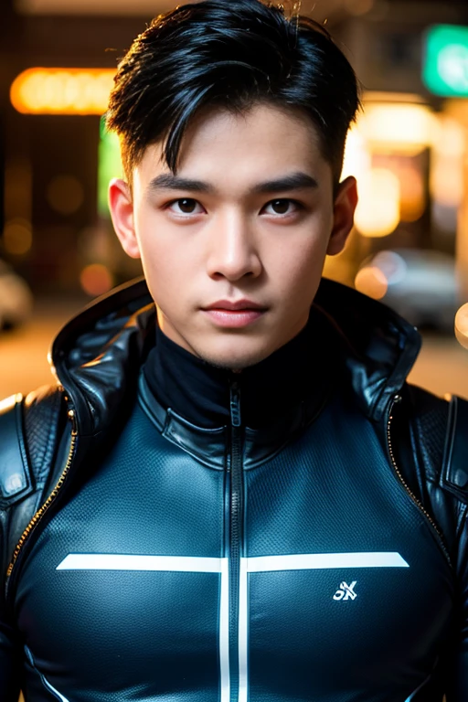 Handsome young cyberpunk, realistic face, Thai person , man, See it in full